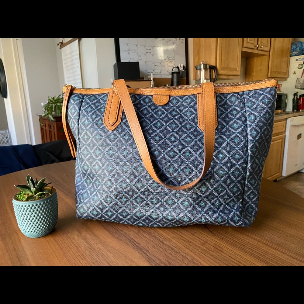 Geometric Blue Fossil Tote